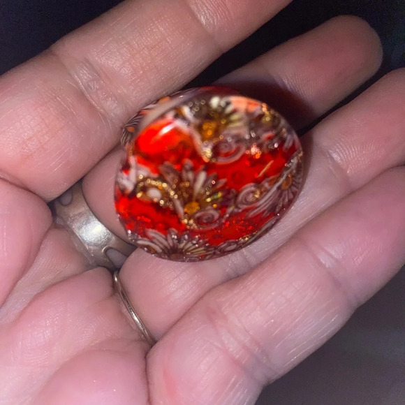 Round oversize Resin Lucite Floral Pattern with Gold Glitter Foil 17-19mm top - Picture 7 of 8